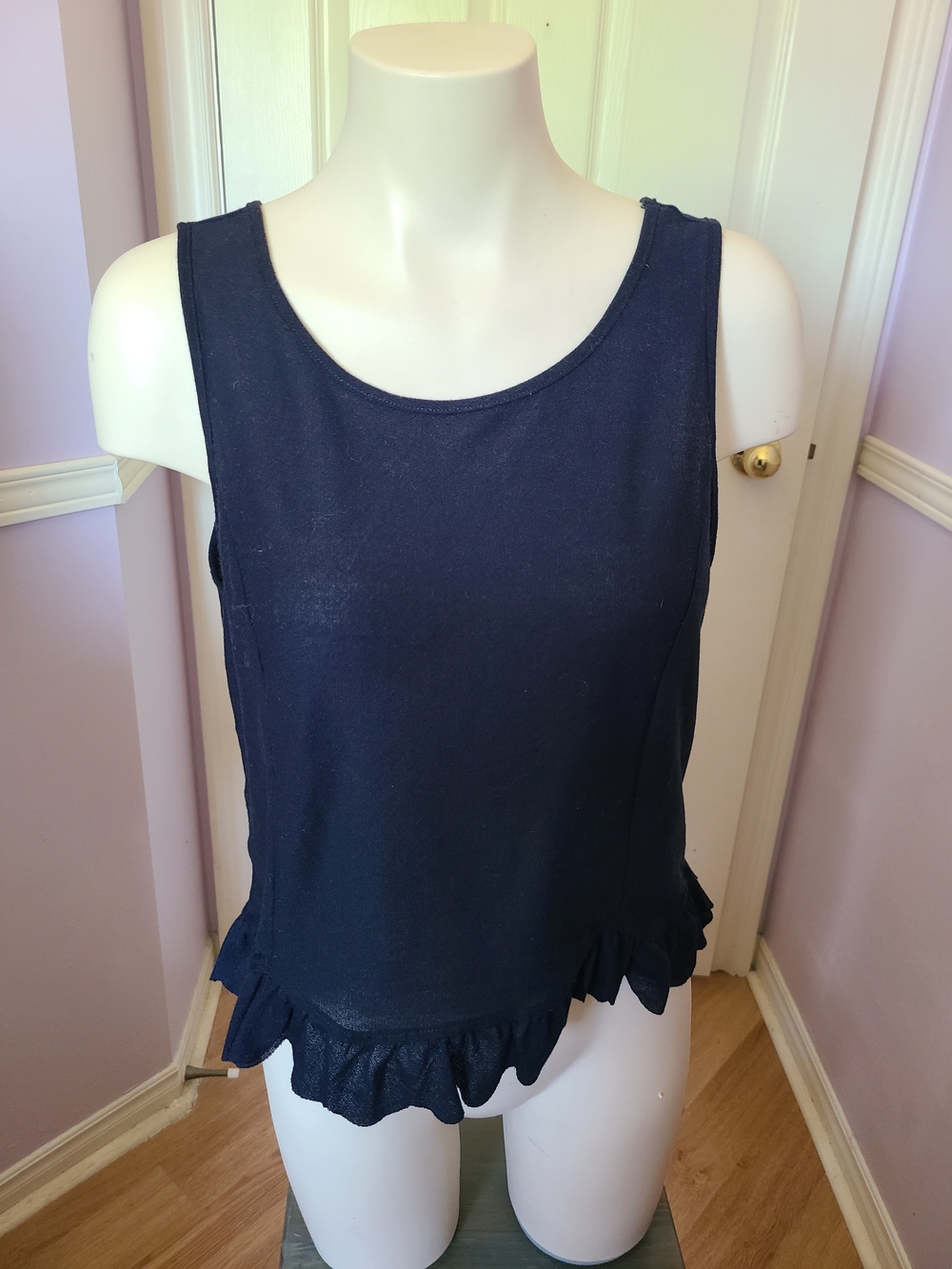 Topshop Navy Sleeveless Ruffle-Hem Tank Top